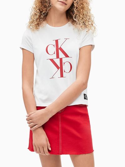 Calvin Klein Ruhák HU118607 | Calvin Klein Cropped Logo Lány Póló Világos Fehér